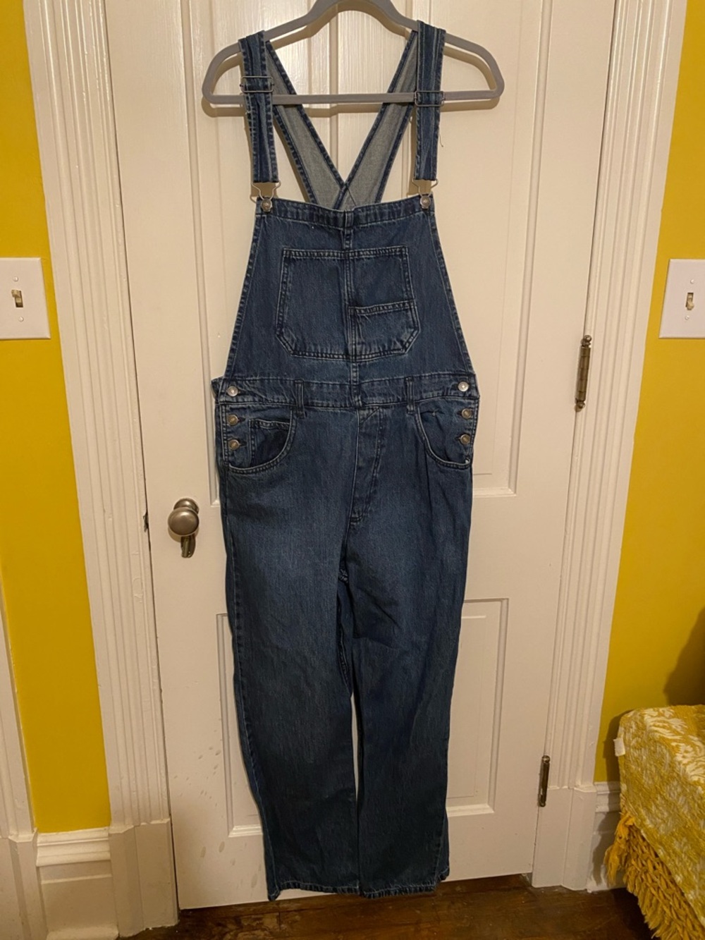 We The Free Indigo Denim Overalls with Contrast Stitching